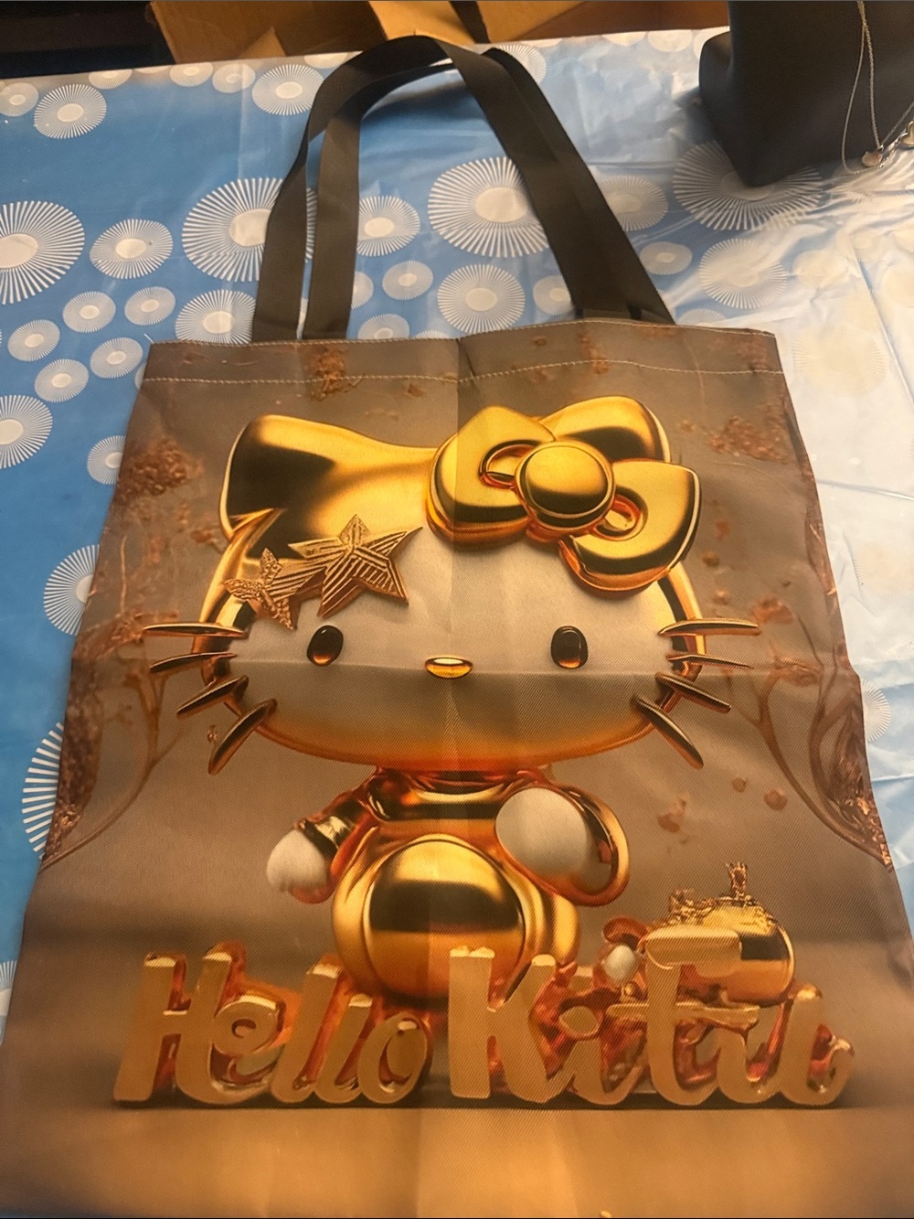 Hello Kitty Gold Metallic Bow Graphic Tote Bag